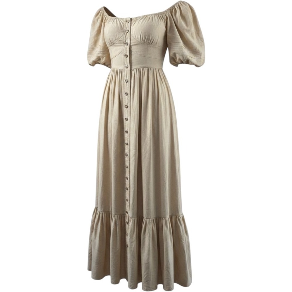Beulah Ivory Prairie Dress Puff Sleeve‎ Smocked Midi Size Medium Cottagecore NWT
